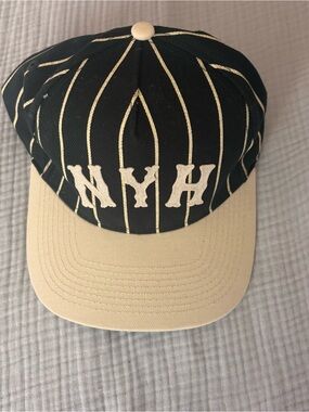 Not Yet Home NYH Green & Cream Pinstripe Baseball Cap